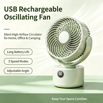 USB Rechargeable Quiet Oscillating Fan Long Battery Life High Airflow Camping Circulator for Home Office Use