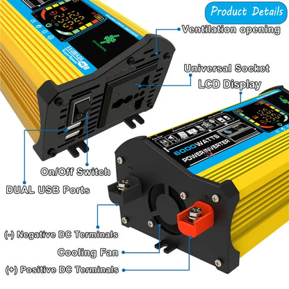 6000W Car Inverter 12V To 110/220V Smart Inverter 4000/3000W LCD Display Sine Inverter Transformer Dual USB Car Power Supply