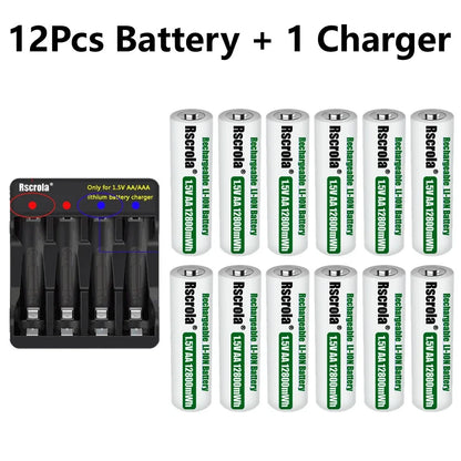 Rechargeable Lithium Battery AA 12800mWh Long-Lasting AA Rechargeable Batteries with Charger for Remote Controller Toys Doorbell