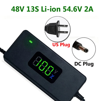 Smart Battery Charger For Lithium Batteries 36V 10S 42V/48V 13S 54.6V 2A With LED Display For Power Li-ion Chargers
