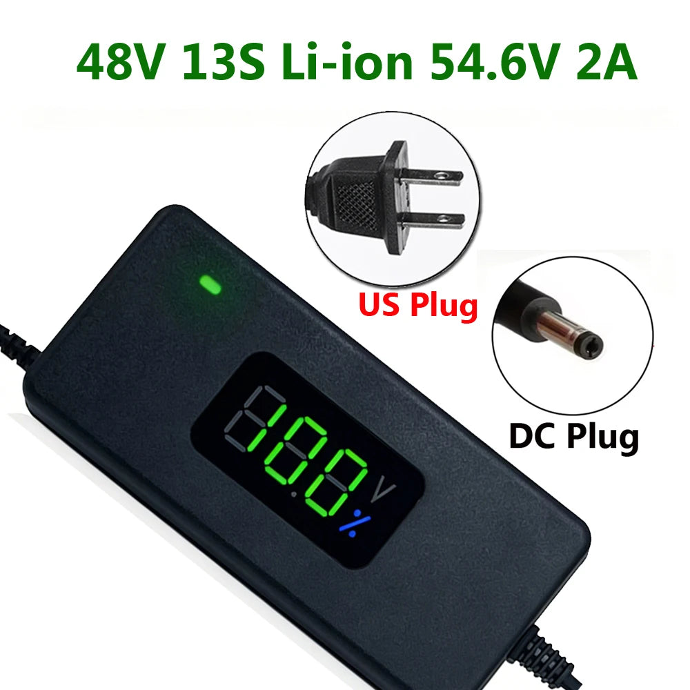 Smart Battery Charger For Lithium Batteries 36V 10S 42V/48V 13S 54.6V 2A With LED Display For Power Li-ion Chargers