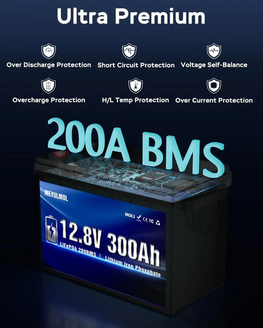 12V 300Ah LiFePO4 Lithium Battery 200A BMS 15000 Cycles 3840Wh Rechargeable Low Temp Protection RV Solar Marine Panel Camping