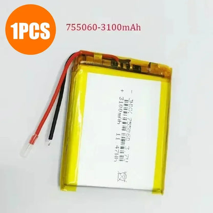 755060 Battery 3.7V 3000mAh Lithium Polymer Rechargeable Batteries for Mobile Power Supply Small Speaker Solar Light Walkie New