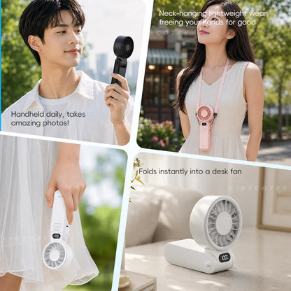 New Portable Handheld Fan 3600mAh USB Foldable Rechargeable Fan 100 Speed Adjustable Outdoor Cooling Fan W/ LED Digital Display