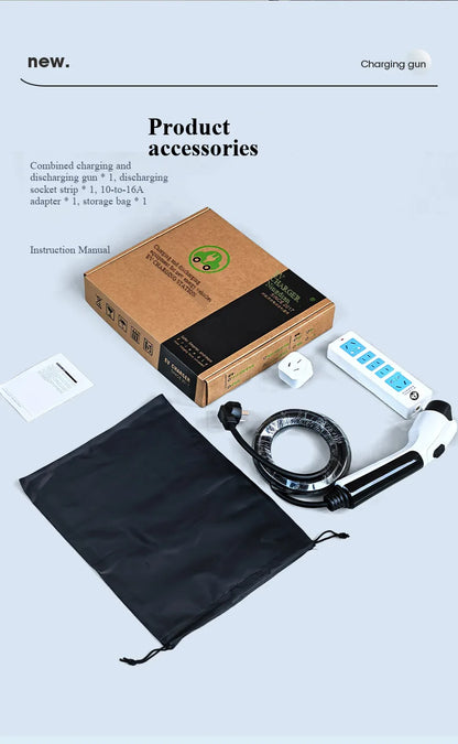 16A 3.5kW Portable EV Charging Gun, Type 2 EU Standard with UK 13A Plug, 2-in-1 Charger  V2L Discharger for Electric Vehicle