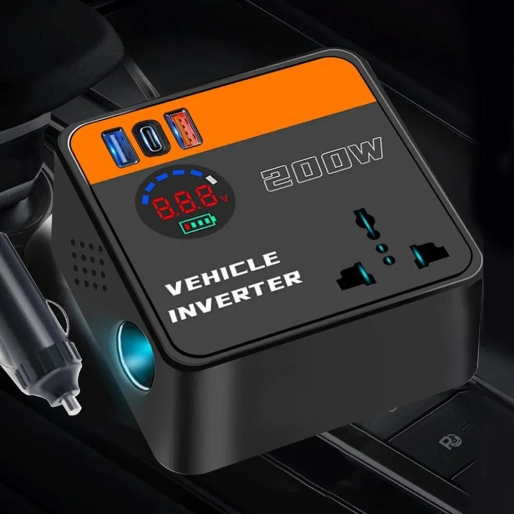 200W Car Inverter 12v 24v To 110v 220v with USB & Type-C Port Power Adapter Fast Charging Automotive Charger Inverter