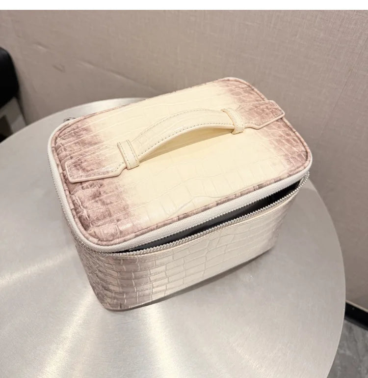 First layer cowhide crocodile pattern Makeup Bag Large Capacity Women Travel Toiletry Carry Case Classic Organizr Cosmetic pouch