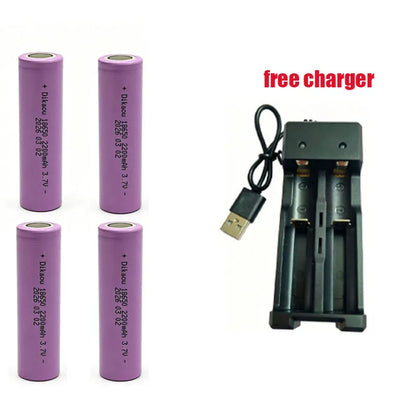 3.7V-2200mAh 18650 Rechargeable Lithium Battery, Free Charger, Suitable for Headlamps/Shaving Razors/Electric Toys/Power Tools