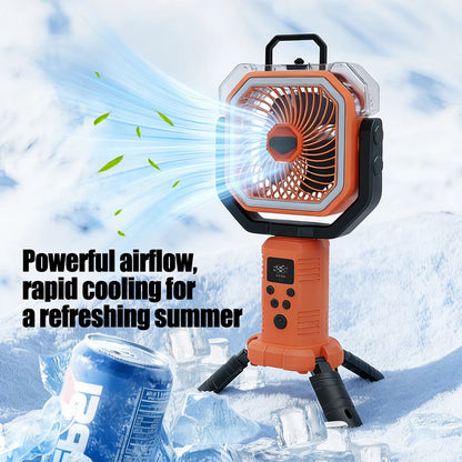 30000mAh Multicolor Portable Rechargeable Fan with Adjustable Heights & 3-Level LED Light for Camping Fishing Spray Camping Fan