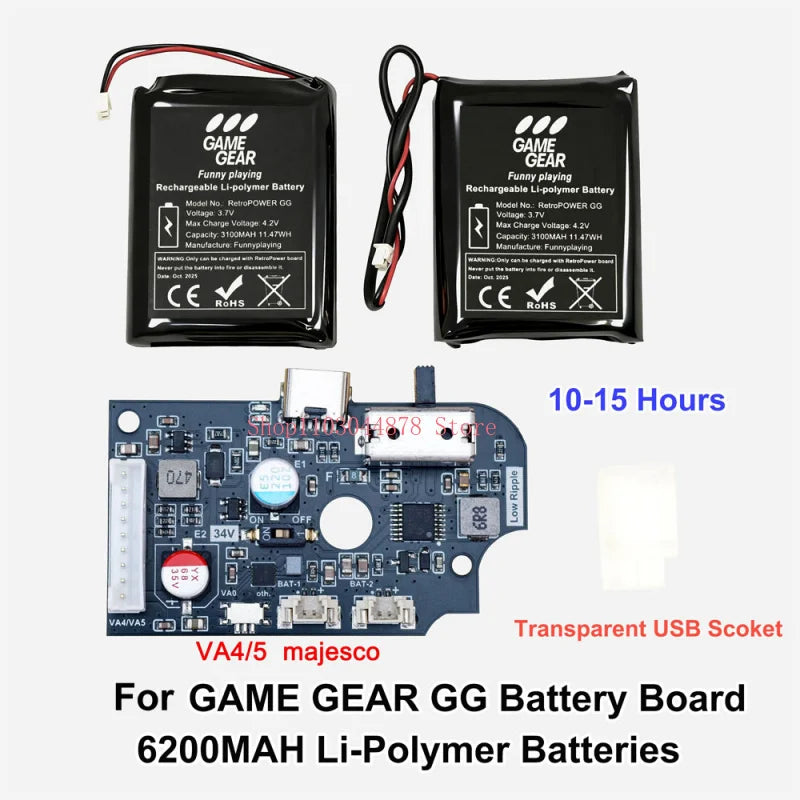 Rechargeable Battery 6200MAH Li-Polymer Batteries Lithium Battery Power Board For Game Gear GG Gaming Console