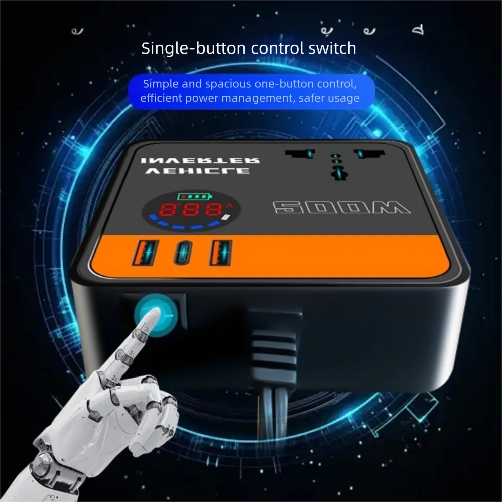 200W Car Inverter 12v 24v To 110v 220v with USB & Type-C Port Power Adapter Fast Charging Automotive Charger Inverter