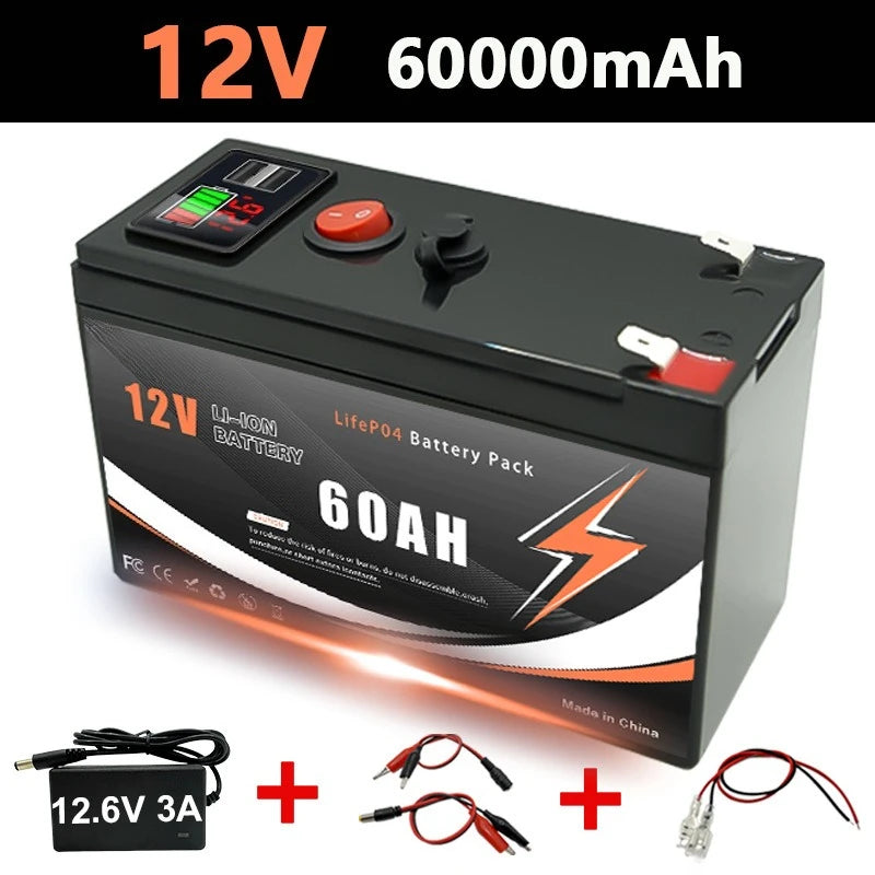 12V 60/80/100/120/150Ah Lithium-ion Battery Pack with LED Display & Dual USB Ports Built-in BMS for Home Energy Storage Battery