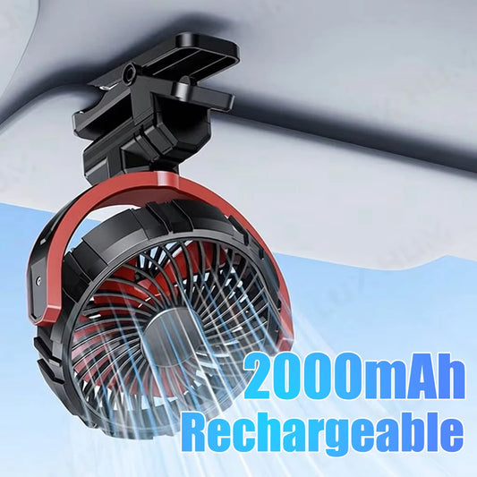 Rechargeable Car Clip Fan 2000mAh USB Portable Cooling Fan 360-Degree Rotation Fan for Seat/Office/Travel 3-Speed Strong Wind
