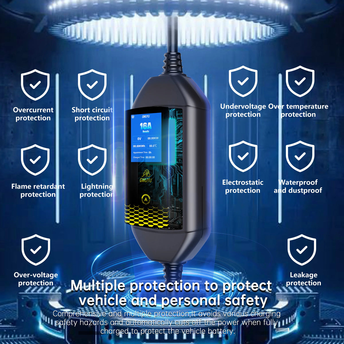 Portable EV Charger 3.5KW AC EV Charging Station Type2 J1772 GBT Portable EV Charging Pile with 2.8 Inch LCD Screen APP Control
