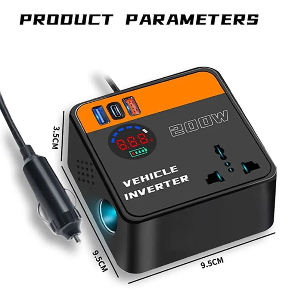 200W Car Inverter 12v 24v To 110v 220v with USB & Type-C Port Power Adapter Fast Charging Automotive Charger Inverter
