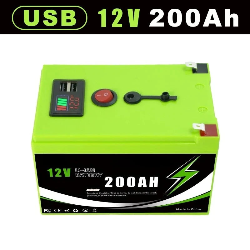 12V 160Ah/180Ah/200Ah 18650 Lithium Battery Pack with USB Port & LED Display, Portable Power Station for RV Boat Solar Storage