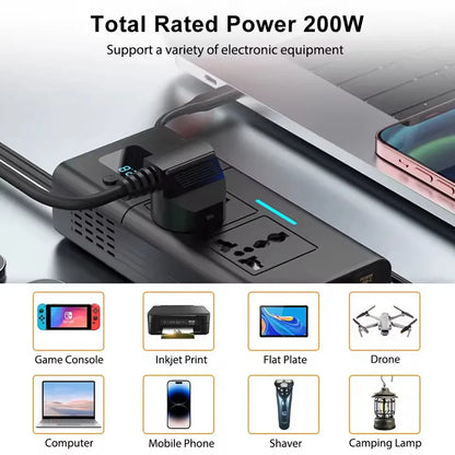 Car 220v Inverter 12 to 220 Voltage Power Converter 200W for 12V Vehicles