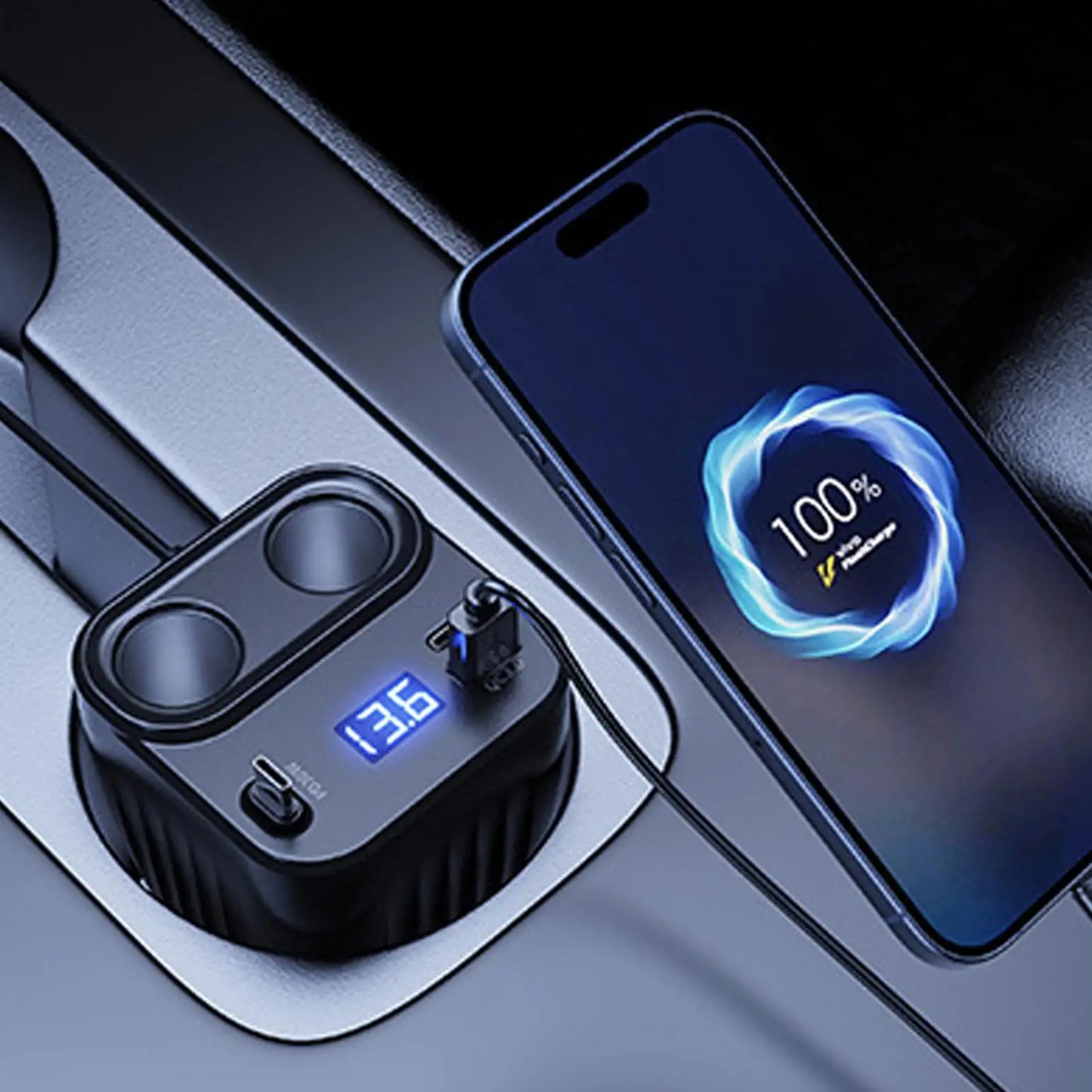 Car Chargers 60W Retractable Cable Anti-Slip Extension 2 Port Charger For Car For Battery Men Women Cell Phone Auto Truck