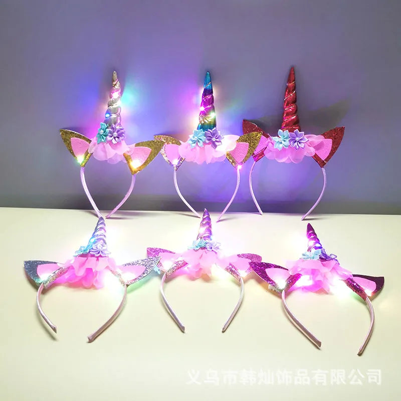 Led Unicorn Headband for Birthday Unicorn Theme Party Supplies Girls Birthday Party Flower Unicorn Hair Bands Party Favor