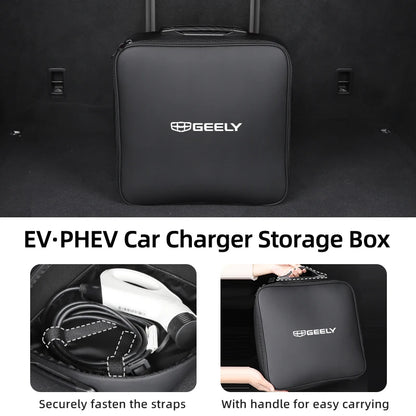 EV Car Charging Cable Storage Box Electric Vehicle Charger Cables Carry Bag For Geely EX2 Atlas SUV Boyue Borui Coolray Monjaro