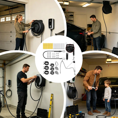 Electric Car Charger Holder Universal Wall Mount Protective EV Charger Cable Retractor for Outdoor Garage Ceiling Wall Parking