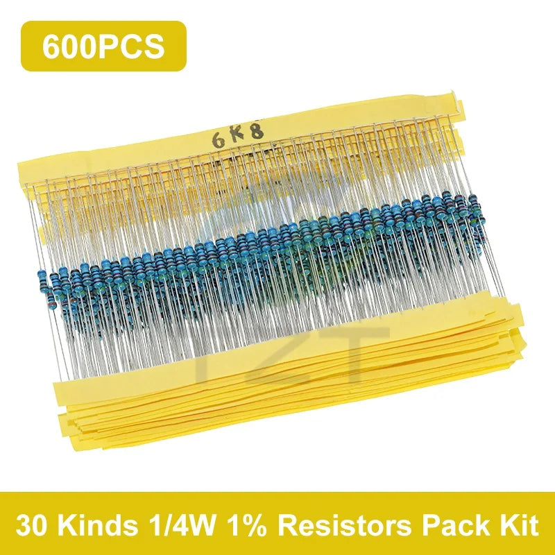 TZT 600pcs/set 30 Kinds 1/4W Resistance 1% Resistors Pack Kit 1K 10K 100K 220ohm 1M Resistors 300pcs/set