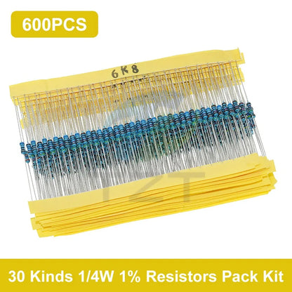 TZT 600pcs/set 30 Kinds 1/4W Resistance 1% Resistors Pack Kit 1K 10K 100K 220ohm 1M Resistors 300pcs/set