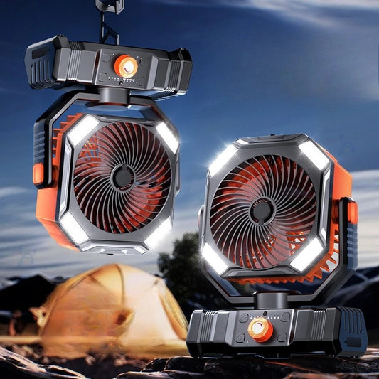 Camping Fan 60000mAh Battery Powered Fan Rechargeable with LED Light Portable Outdoor Tent Fan with Hanging Hook Desk Fans