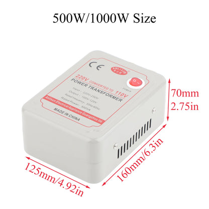 500W Step Down Voltage Converter 220V to 110V with Overload Protection AC Transformer for US 100-120V Home Appliances