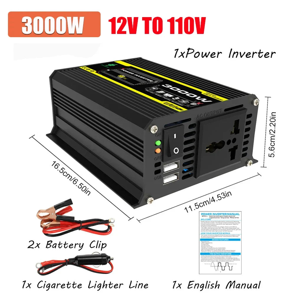 6000W Car Inverter 12V To 110/220V Smart Inverter 4000/3000W LCD Display Sine Inverter Transformer Dual USB Car Power Supply