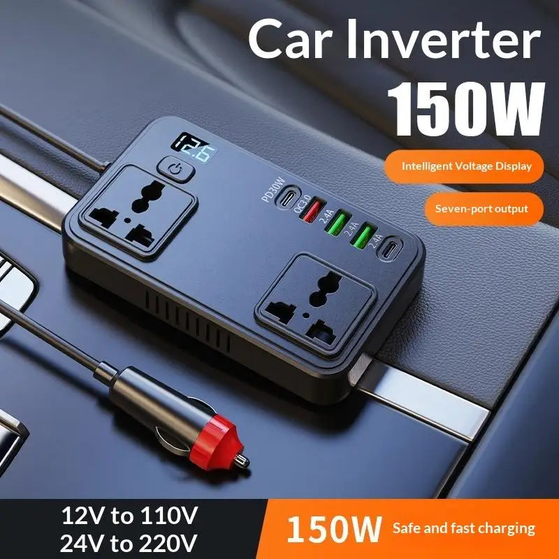 Versatile 150W DC to AC Car Power Inverter 12V 24V to 220V for Travel Appliances