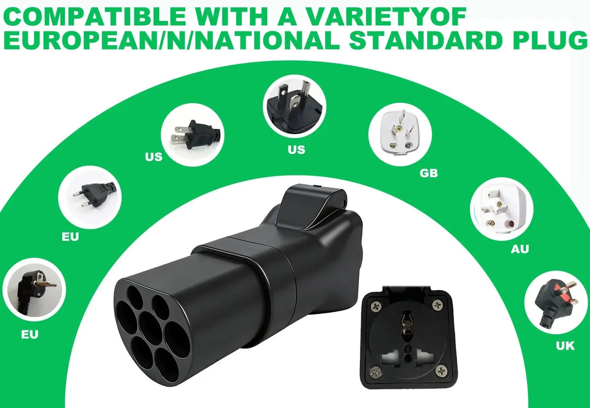 Portable EV Charging Adapter 220V Type 2 Male Plug to Schuko Socket Converter for IEC 62196-2 Charging Stations Electric Scooter