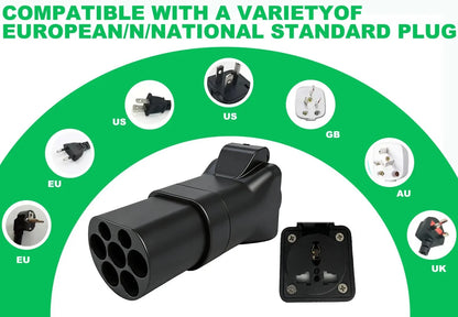Portable EV Charging Adapter 220V Type 2 Male Plug to Schuko Socket Converter for IEC 62196-2 Charging Stations Electric Scooter