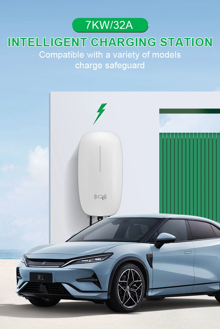 32A EV Charging Station 7KW 1Phase Electric Vehicle Charger Type2 EVSE Wallbox IEC62196-2 EV Charge Type 2 with 5M Cable