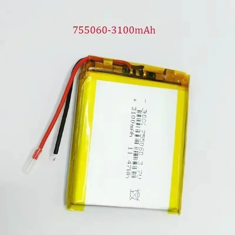 755060 Battery 3.7V 3000mAh Lithium Polymer Rechargeable Batteries for Mobile Power Supply Small Speaker Solar Light Walkie New