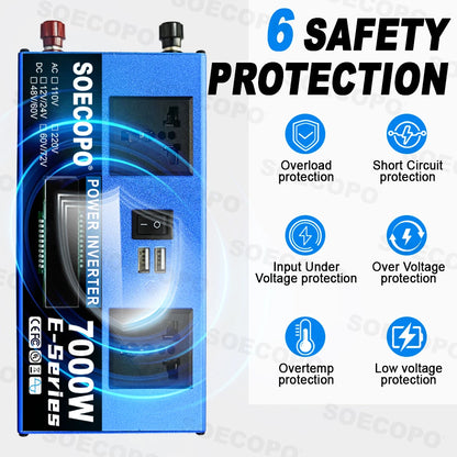 6000W-10000W Car Inverter 12V 24V to 110V 60Hz Voltage Converter Power Inverter with USB Charger for Home Solar System Generator