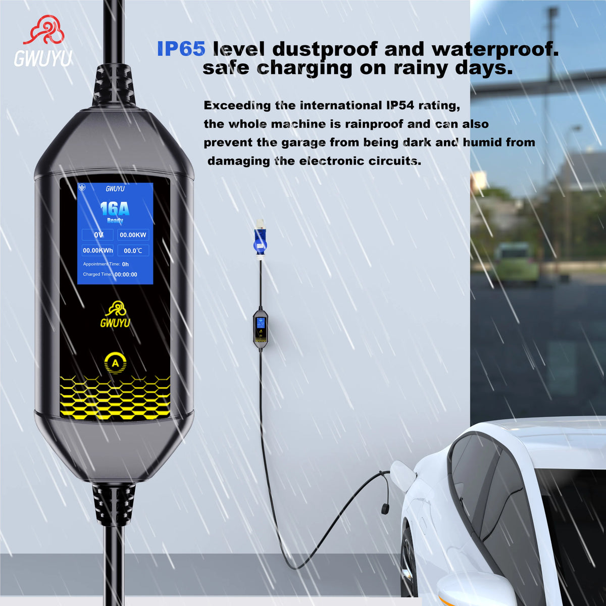 Portable EV Charger 3.5KW AC EV Charging Station Type2 J1772 GBT Portable EV Charging Pile with 2.8 Inch LCD Screen APP Control