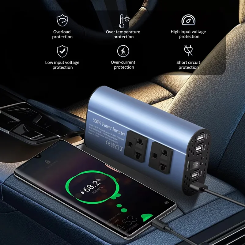 A69E500W Modified Wave Inverter 12V/24V To 220V Car Inverter Converter Modified Wave Inverter Portable Automotive Charger Invert