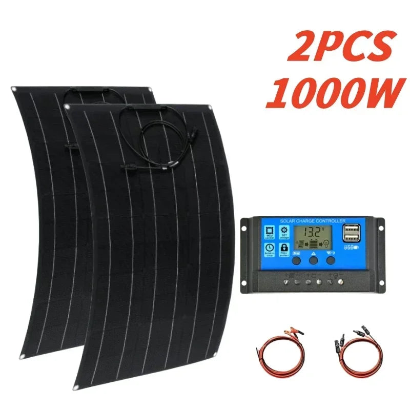Super Power Solar Panel 500w1000w1500w2000w Suitable For RV Boat Car Household  Camping 18V 36V Battery Charger Solar Panel Kits