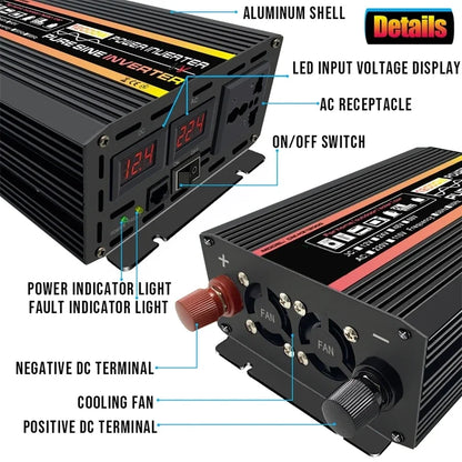 12000W Pure Sine Wave Inverter DC12V 24V 48V 60V To 220V Car Solar Inverter Socket Transformer Power Converter Power Inverter