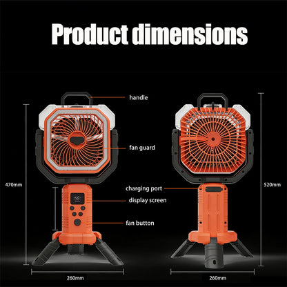 30000mAh Multicolor Portable Rechargeable Fan with Adjustable Heights & 3-Level LED Light for Camping Fishing Spray Camping Fan