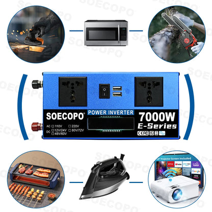 6000W-10000W Car Inverter 12V 24V to 110V 60Hz Voltage Converter Power Inverter with USB Charger for Home Solar System Generator