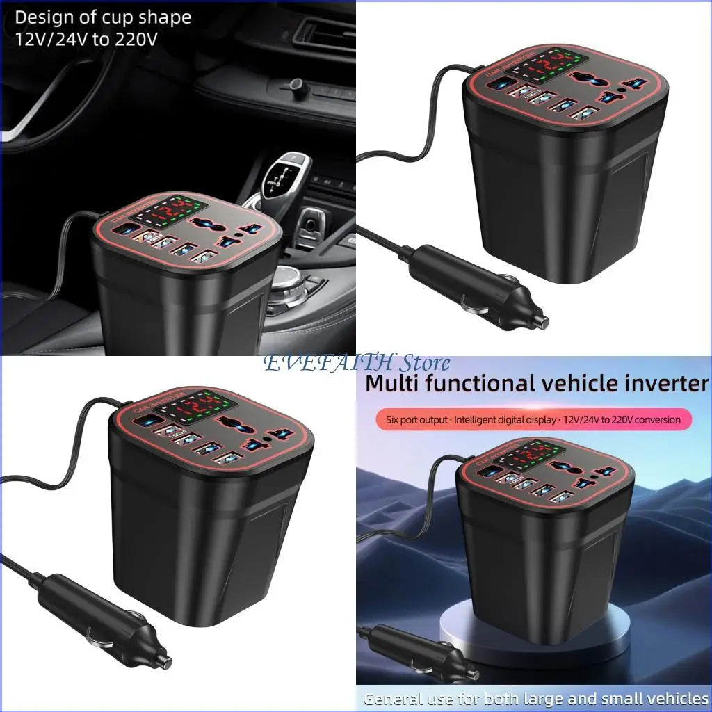 124B Versatile Portable 200W Auto Inverter Transforms 12V 24V Into 220V For Travel And Camping Road Trips And Emergencies