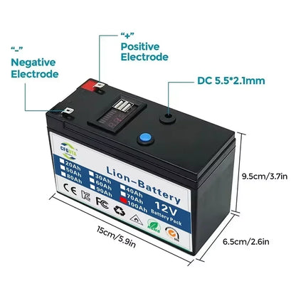 NEW 12V 100Ah 18650 lithium battery pack built-in high current 30A BMS for sprayers electric vehicle batterie+12.6V charger