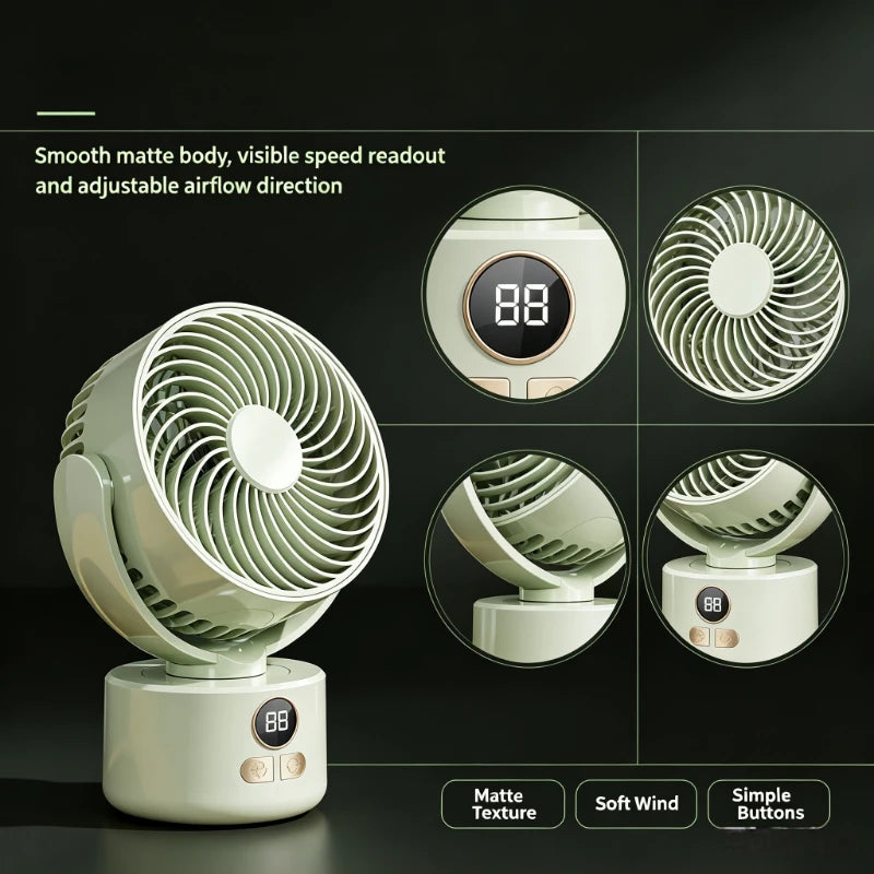 USB Rechargeable Quiet Oscillating Fan Long Battery Life High Airflow Camping Circulator for Home Office Use