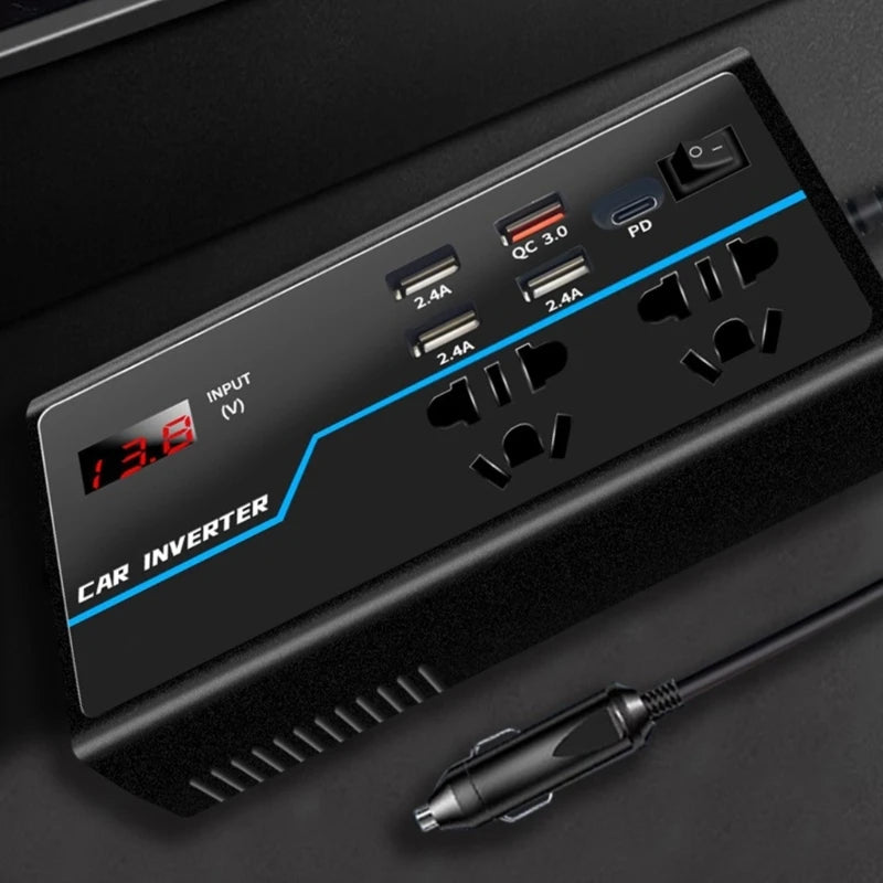 Portable Car Inverter Converts 12V/24V  to 110V/220V  with Voltages Display Compact Vehicle Inverter Simple Operate D7YA
