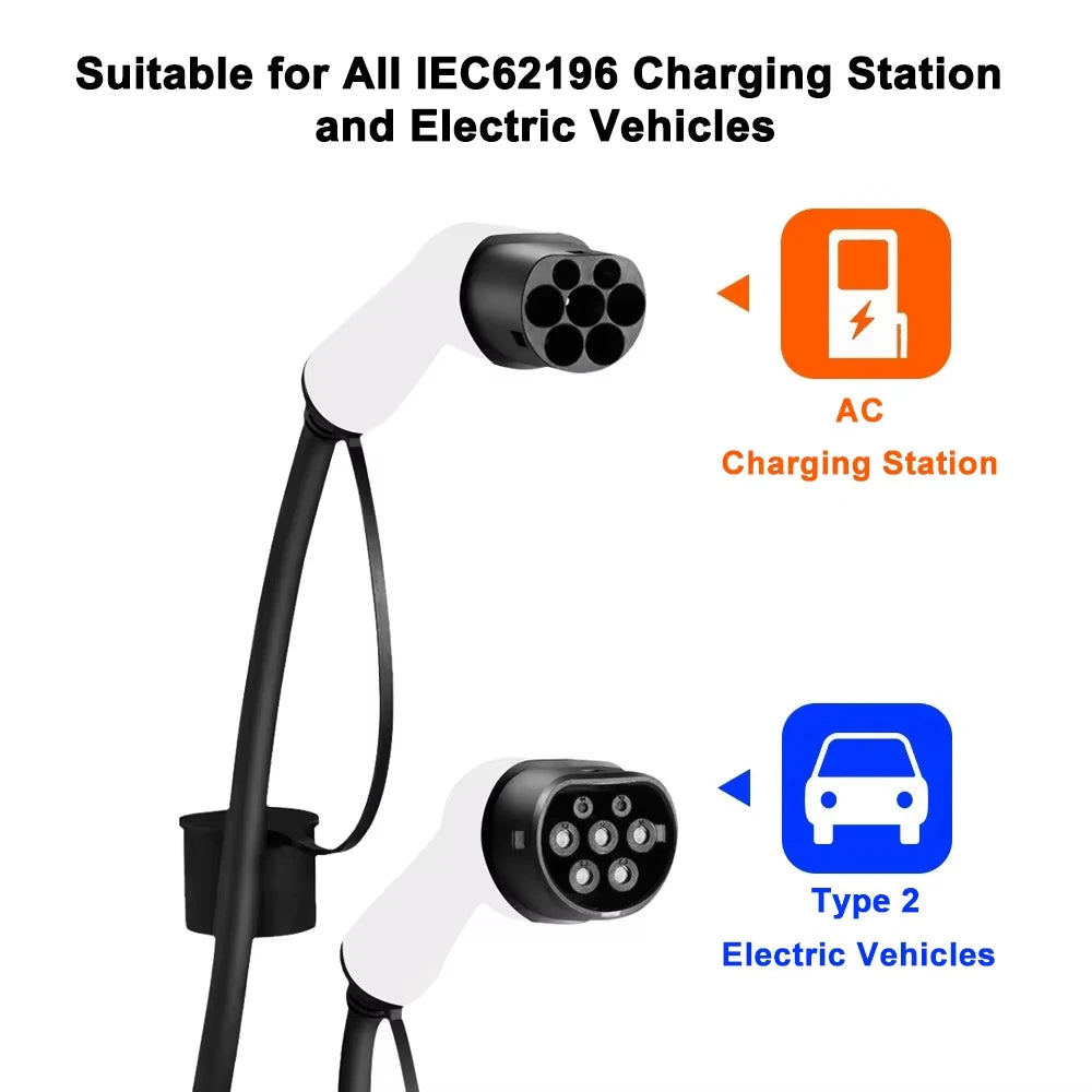 Type2 To Type2 Portable 5M EV Charging Cable 32/16A 3.5/7/11/22KW For EV Cars Full Length 5M With Public Charging Stations