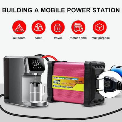220W Automobile Inverter 12V To 220V Converter Car Inverters 1+1 USB Charger Port 220V AC Powe Socket Storage Batteries Inverter