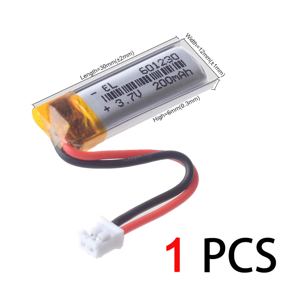 601230 200mAh Lipo Battery 601230 Polymer Li Ion Batteries for LED Light Smart Recorder Handheld Fan Flashlight Mouse