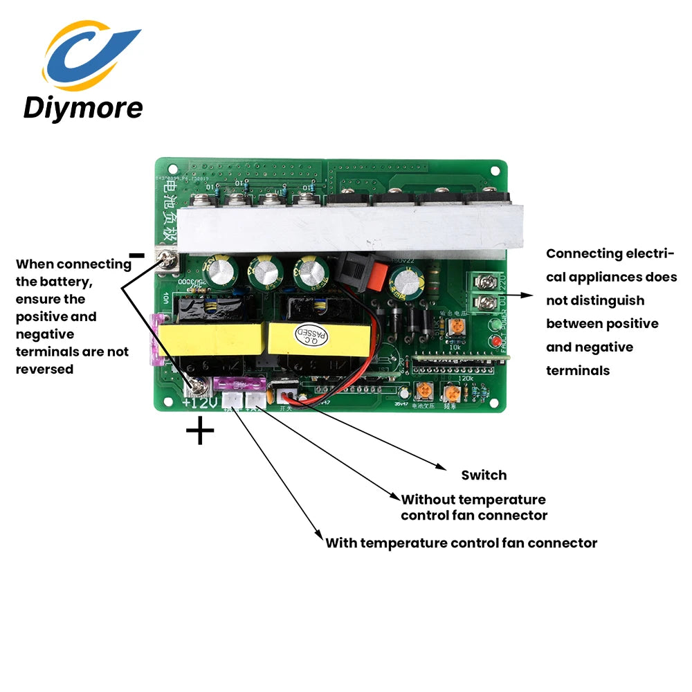 500W Inverter Module DC 12V to AC 220V Step-Up Converter with Switch and Fan Interface Supports Projectors Rice Cookers